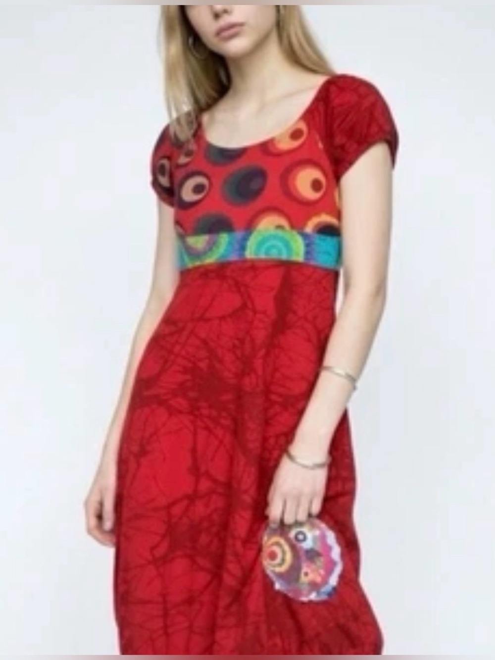 Desigual Patterned Mini Dress Colorful Print Bubble Hem Y2K Vintage S11/12 Girls